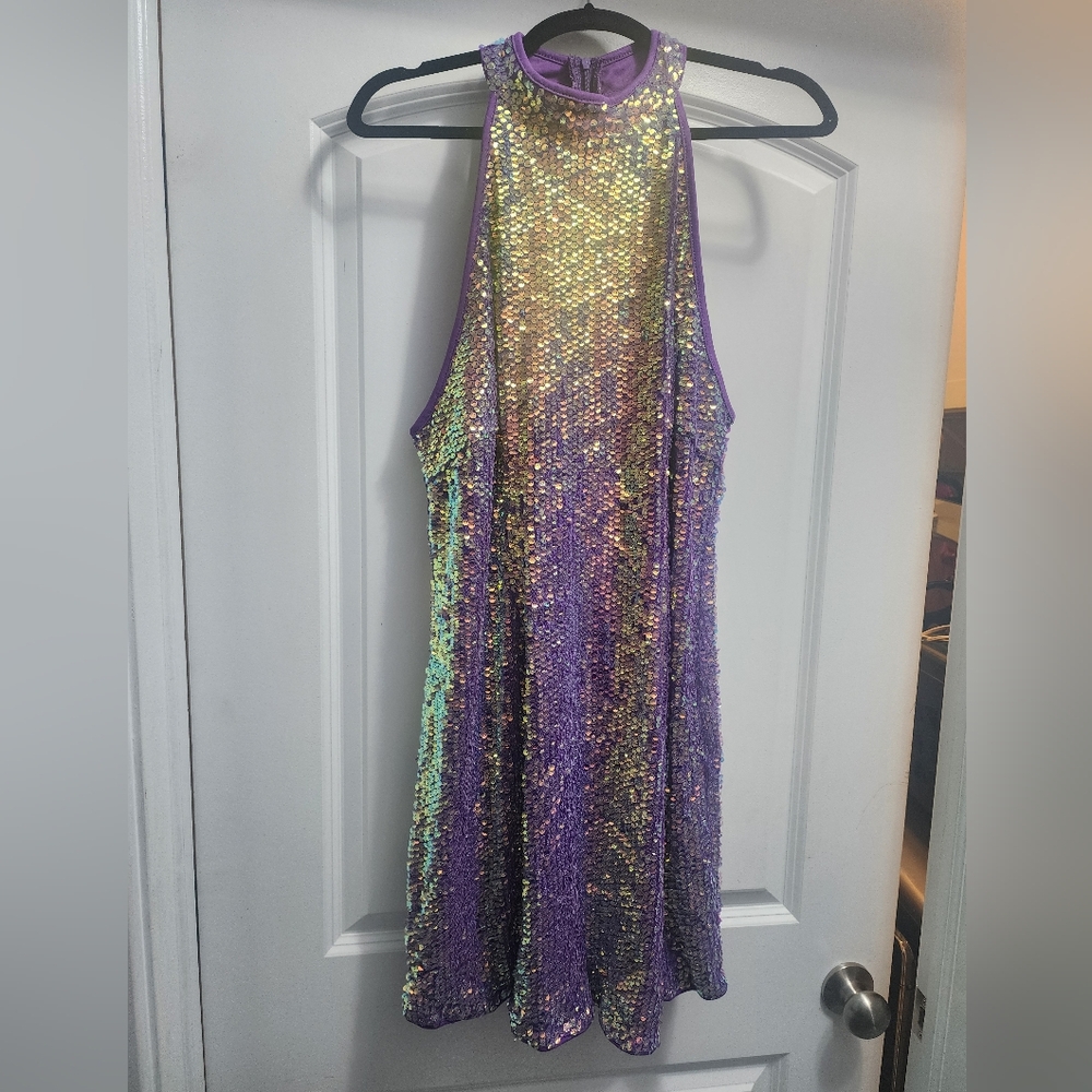 Purple sequin halter style dress NWOT Size 0XL